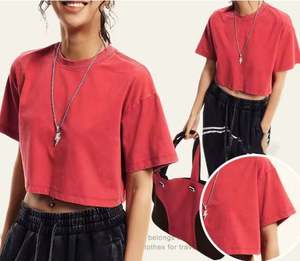 Camiseta Corta de Algodón 100% Vintage para Mujer, 230 g/m², Estilo Desgastado, Lavado Ácido, Verano, Alta Calidad, Marca Maysun - Product Image 5