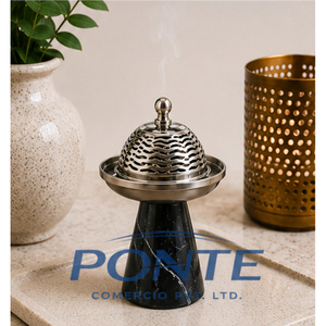 Luxury Natural Marble Incense Burner with Antique Brass Lid Elegant Middle Eastern Oud Bukhoor Holder for Home <b>Decor</b> Meditation - Product Image 2