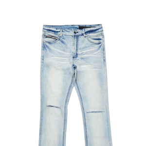 Jeans déchirés décontractés, coupe droite évasée, couleur violet, style vintage streetwear, fabriqués par un fabricant. - Product Image 5