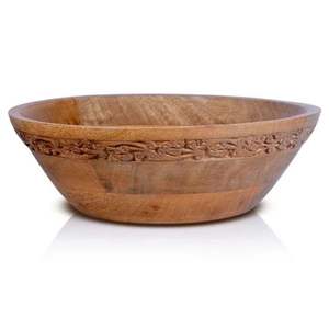 Vaisselle de cuisine en bois écologique et durable en gros - Bol de service rond en bois sculpté à la main - Vaisselle décorative à grain naturel - Product Image 1