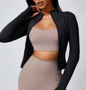 Haut court zippé à manches longues coupe régulière pour le yoga, débardeur respirant à séchage rapide pour l'entraînement en extérieur et le fitness, veste d'entraînement avant - Product Image 6