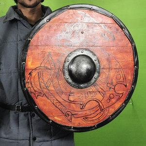 Escudo Redondo Vikingo Clásico de Madera, Artesanía Nórdica Hecha a Mano para Eventos Históricos, Disfraces y Decoración de Paredes - Product Image 1