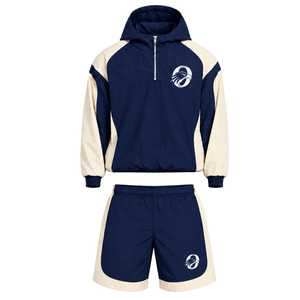 <b>Mens</b> Navy Blue Neutral Nylon Quarter Zip <b>Hoodie</b> Shorts Set Contrast Panel Lightweight Training <b>Running</b> Sports Outfit - Product Image 1