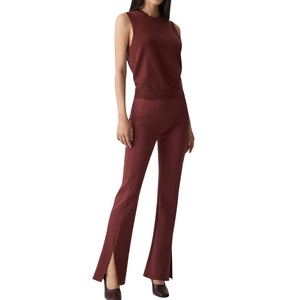 Pantalon en tricot élégant et décontracté pour femme, taille haute, jambe large – Confortable, respirant, motif uni, idéal pour le bureau en été - Product Image 1