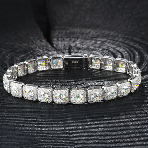 fine jewelry 6mm 8mm white gold sterling silver 925 vvs moissanite diamond <b>iced</b> <b>out</b> square hola tennis <b>chain</b> bracelet men women - Product Image 1