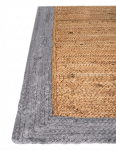 Alfombra de Yute Natural Tejida a Mano con Borde Gris para Interiores, Pasillos, Cocinas y Pisos - Product Image 4