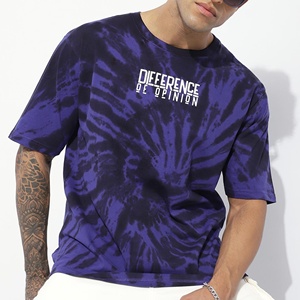 เสื้อยืดคอกลมสีม่วงลายตัวอักษรแบบไทไดคุณภาพสูงสำหรับผู้ชาย ขายส่ง ผ้าฝ้าย 100% ทรงโอเวอร์ไซส์ สไตล์สตรีทแวร์ - Product Image 1