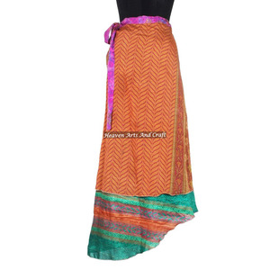 Buy Silk Wrap Around Dress in USA Buying Vintage Silk Sari Tilda Beach Wrap <b>Skirts</b> <b>Boho</b> Stylish Multi Color Summer Wear comfort - Product Image 4