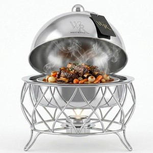 Elegant Dome Chafing Dish High Grade Mirror Finish Stainless Steel <b>Buffet</b> Set <b>Warmer</b> with Decorative Geometric Stand for Majlis - Product Image 3