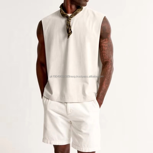 Dernier modèle de débardeur court ample pour homme, col côtelé, 100% coton, débardeur d'été sans manches, débardeur de sport pour homme - Product Image 2