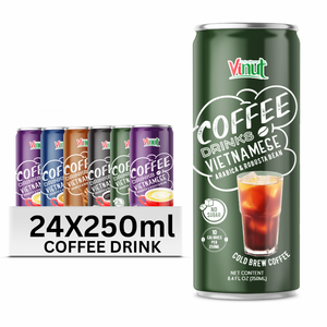 กาแฟอาราบิก้า โรบัสต้า โคลด์บรูว์ 250 มล. กระป๋องอะลูมิเนียม VINUT ปราศจากนม ปราศจากกลูเตน ปราศจาก GMO รับผลิตแบรนด์ส่วนตัว OEM ODM สูตรเฉพาะ 8 - Product Image 1