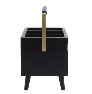 Caddy de Madera Moderno Estilo Escandinavo con Acabado Negro y Diseño Floral Pintado, Decoración para el Hogar, Pieza Individual para Mesa - Product Image 3