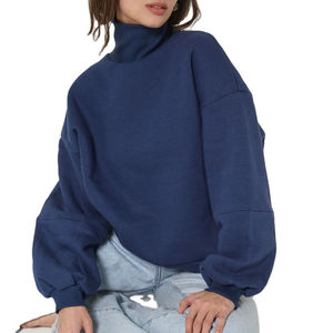 Sweat-shirt à col montant bleu ciel pour femme, en molleton oversize, décontracté, streetwear d'hiver, pull - Product Image 3