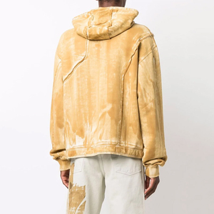 Sudadera con Capucha Extra Grande de Terciopelo para Hombre, Teñida, Color Amarillo Sólido, Corte Regular, Estilo Otoñal - Product Image 2