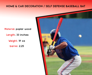 33" <b>Baseball</b> <b>Bat</b> Red Barrel & Black Grip Poplar Wood/Solid wood for Youth & Adult 19 oz & Barrel 2.25 BY NAQQASH SPORTS - Product Image 6