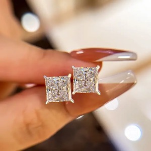 New Design 925 Moissanite <b>Square</b> Princess Cut Simulated <b>Diamond</b> Stud <b>Earrings</b> 2.0 Carat Gold Plated Women's Sterling Silver - Product Image 1