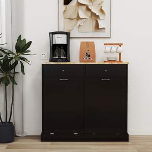 Gabinete de Basura Inclinable de Dos Compartimentos con Dos Cajones para Cocina, Color Negro - Product Image 5