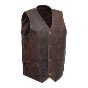 Authentic Cowhide Leather Club Vest No Collar <b>Biker</b> Style Waistcoat Premium Quality Leather Gear USA - Product Image 3