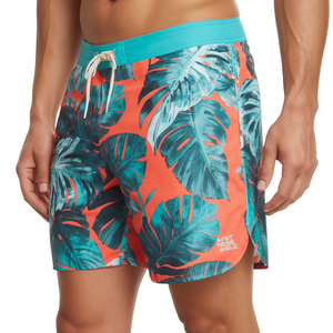 Shorts de bain de luxe pour hommes à imprimé tropical, avec tissu à séchage rapide, design estival haut de gamme pour la plage et doublure en maille. - Product Image 1
