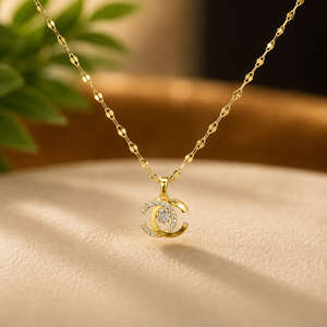 Classic Moissanite C Shape Pendant 10K Plated Yellow Gold Wedding Jewelry Brilliant Round Cut Diamond Pendants - Product Image 1