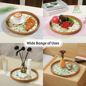 ถาดหวายทรงกลมฝังมุก, ถาดหวายตกแต่งฐานไม้, ถาดสานงานฝีมือ - Product Image 4