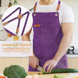 Nouvel Tablier Unisexe en Toile Violette 2026 avec Bretelles Croisées et Poches pour Restaurants, Barmans et Employés de Service – OEM - Product Image 3