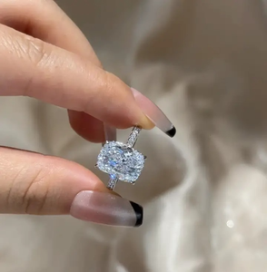 925 Silver Moissanite 5.5 Carat Vintage <b>Cushion</b> Cut <b>Wedding</b> <b>Ring</b> Set Halo Emerald Cut Half <b>Wedding</b> Band White Gold Plated 4 - Product Image 2