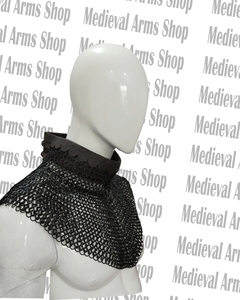 Medieval Chainmail CollarMild Steel 9mm <b>Flat</b> Riveted Ring Leather Trim Knight Neck Armor Gorget Cosplay Reenactment Costume - Product Image 4