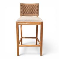 Chaise de bar en bois massif avec siège rembourré et dossier tressé, tabouret de comptoir pour restaurant, café, bar à domicile