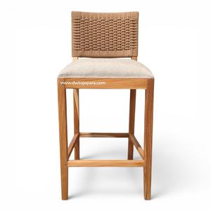 Solid Wood Bar Chair Upholstered Seat Woven <b>Back</b> <b>Counter</b> <b>Stool</b> for Restaurant Cafe Home Bar - Product Image 3