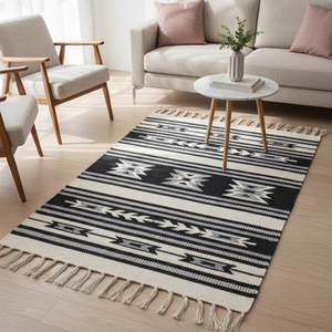 Alfombra de Algodón Afelpado al por Mayor, Tejida a Máquina, con Diseño Floral Moderno, Lavable, Tricolor, para Camping, Hogar, Picnic y Viajes - Product Image 1