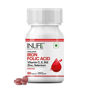 ยาเม็ดธาตุเหล็ก โฟลิก แอซิด ซีลีเนียม สำหรับผู้ใหญ่ ยี่ห้อ INLIFE ได้รับการรับรองมาตรฐาน GMP สำหรับผู้ชายและผู้หญิง พร้อมวิตามินซี อี บี12 ซิงค์ และบรรจุ 60 เม็ด - Product Image 1