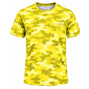 Lemon <b>Yellow</b> Camo <b>T</b> <b>Shirt</b> <b>Men</b> Short Sleeve Crew Neck Camouflage Printed Sports Training Gym Workout Performance Athletic Wear - Product Image 1