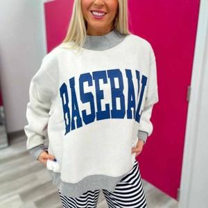Sweat-shirt oversize à col roulé pour femme, 100 % coton tricoté, manches longues, imprimé lettres, design baseball sur le devant, automne - Product Image 1