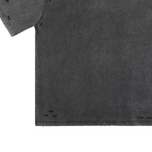 Camiseta de algodón vintage para hombre, de corte holgado, con hombros caídos, lavado ácido y efecto desgastado, de peso pesado. - Product Image 6