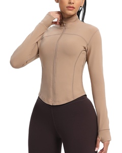 Ropa deportiva para mujer, Chaqueta corta de manga larga para gimnasio, ropa deportiva para mujer, chaqueta deportiva ajustada con cremallera para deporte - Product Image 1