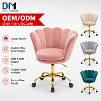 DM Samt Shell Stuhl Silla Terciopelo Chaise de bureau pivotante rose avec roulettes, chaise de bureau rotative pour la maison