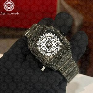 Montre de luxe pour homme Charm_Jewells en acier inoxydable, cadran 40 mm, design Mandala noir, chronographe, mouvement mécanique, date automatique, fonction push - Product Image 4