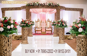 Mandap de diseño dorado glorioso para bodas económicas, estilo clásico, mandap Jali dorado tallado, mandap de FRP para bodas en Virginia - Product Image 5