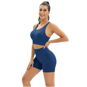 Conjunto Deportivo para Mujer, Transpirable, Resistente a las Arrugas, Sin Costuras, con Sujetador Deportivo y Pantalones Cortos de Cintura Alta, Ropa Deportiva - Product Image 3