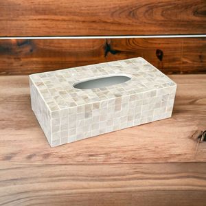 Caja de pañuelos moderna con patrón hexagonal, diseño de incrustaciones en blanco y negro, decoración rectangular para el hogar, almacenamiento práctico - Product Image 4