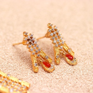 RAY FINE ORNATES 22K Gold Plated Brass <b>Ruby</b> CZ <b>Necklace</b> Set Pear Shape Stone Traditional Indian Bridal Wedding Jewelry IGI - Product Image 2