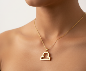 Collier du zodiaque de la balance |   Pendentif Astrologique Adorable en Laiton Plaqué Or Rose avec Chaîne Maille Cubaine pour Enfants, Pierre de Naissance d'Octobre, Thème Religieux - Product Image 3