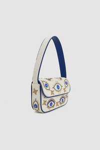 Sac à main rectangulaire fait main avec broderie œil bleu, artisanat textile - Product Image 1