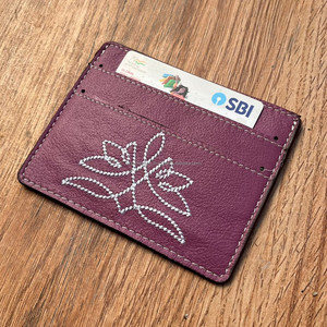 Custom Popular Slim Genuine Cowhide Leather Card <b>Holder</b> Customized Boot Stitch Business ID Credit Card <b>Holder</b> Wallet for Women's - Product Image 2