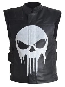 Chaleco de Cuero con Emblema de Calavera Espeluznante de Halloween - Product Image 1