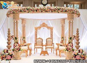 Mandap de madera de moda para bodas gujaratis, mandap grande personalizado con tallado de pavo real, mandap de madera para bodas indias, mandap con pilares de madera, Reino Unido - Product Image 6