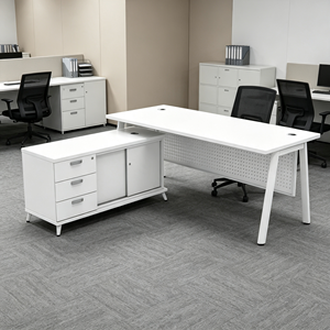 Escritorio Ejecutivo Moderno de Melamina Blanca Resistente con Gabinete de Almacenamiento, Mueble de Oficina Independiente para Uso Comercial - Product Image 1