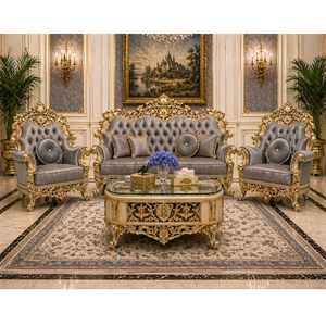 Ensemble de meubles de salon de style baroque doré antique de Birmingham, canapé 5 places orné d'une finition dorée, canapé en bois, vente au Royaume-Uni - Product Image 1