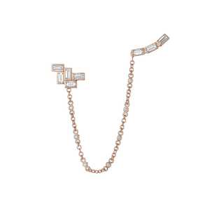 Lab Grown Diamond Ear Chain Studs <b>Earring</b> Double <b>Piercing</b> Connected Drop Tassel <b>Earrings</b> Round Cut 14K 18K Solid Gold Wholesale - Product Image 5